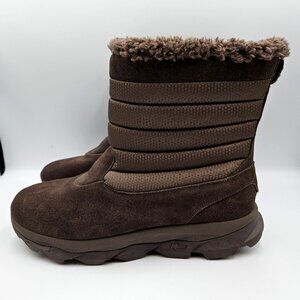 Skechers Boots Womens 11 Brown GoWalk Move Cuddly Suede Faux Fur Mid Calf NWOT